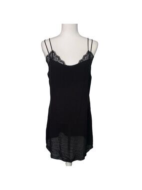 Intimately Free People Black Floral Crochet Lace Trim Slip Dress Size Medium